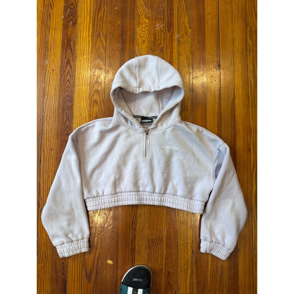 Alphalete Lavender Cropped Quarter Zip Hoodie Womens Large Lilac Fleece Pullover